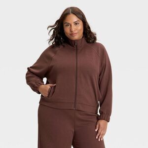 All In Motion - Women's Airy Sleek Ribbed Full Zip Jacket - All In Brown